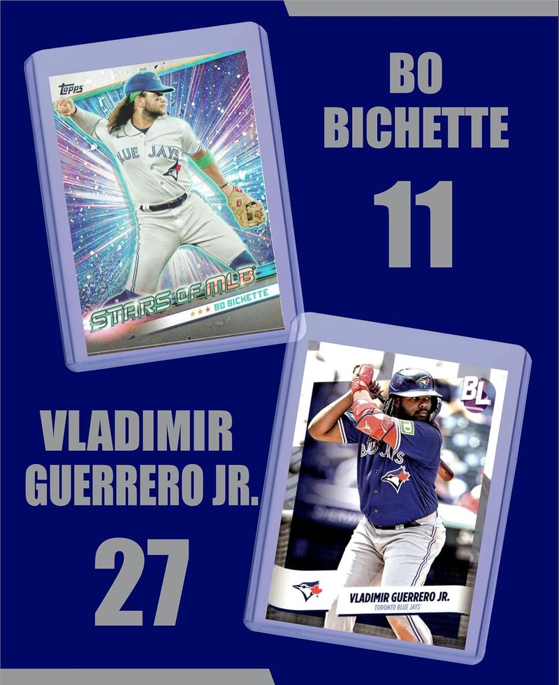 Chaser Toronto Blue Jays Cards: Vladimir Guerrero Jr., Bo Bichette, George Springer, Davis Schneider, Ernie Clement, Daulton Varsho ASSORTED Baseball Stars and GOATs Trading Card and Wristbands Gift Pack - Image 2